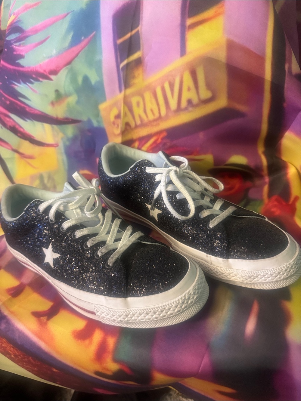 Chiara Ferragni x Converse All Star Sneakers Black Glitter Size 10 Women’s